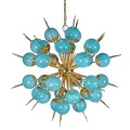 Luxusný luster Starlight v art-deco štýle s azúrovo modrými sklenenými tienidlami a so zlatou kovovou konštrukciou