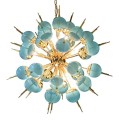 Luxusn&yacute; art deco luster Starlight so zlatou kovovou kon&scaron;trukciou a guľat&yacute;mi tienidlami v az&uacute;rovej modrej farbe 82cm