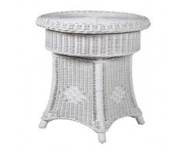 Štýlový okrúhly príručný stolík Ratania Blanc z ratanu v bielej farbe