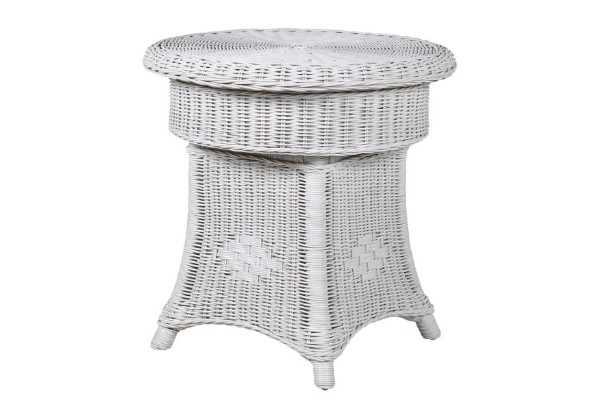 Štýlový okrúhly príručný stolík Ratania Blanc z ratanu v bielej farbe