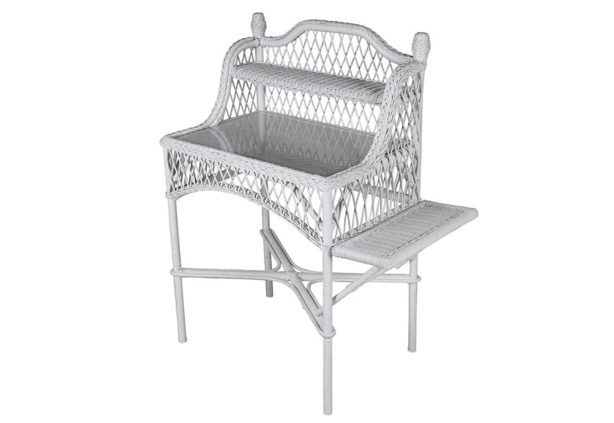 Ratanový biely servírovací stolík Ratania Blacn s praktickými poličkami