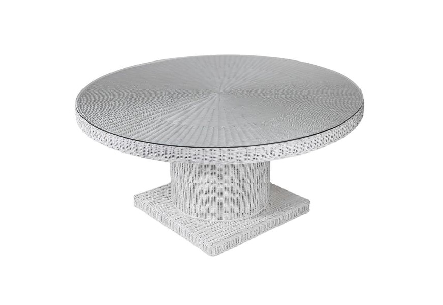 Okrúhly štýlový ratanový jedálenský stôl Ratania Blanc v bielej farbe