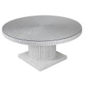 Okrúhly štýlový ratanový jedálenský stôl Ratania Blanc v bielej farbe
