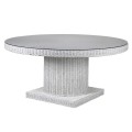 Štýlový vidiecky okrúhly jedálenský stôl Ratania Blac v bielej farbe z ratanu 166cm