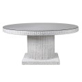Štýlový vidiecky okrúhly jedálenský stôl Ratania Blac v bielej farbe z ratanu 166cm