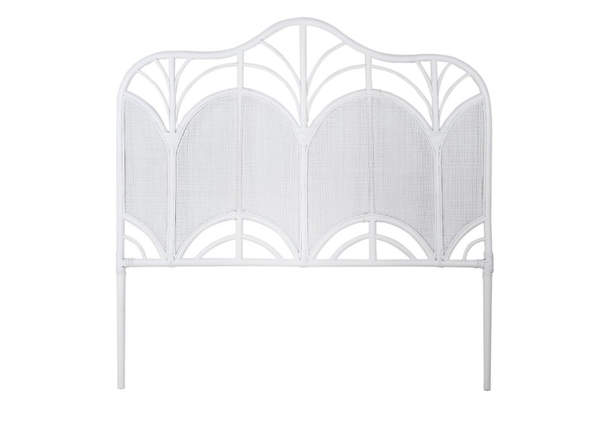 Biele ratanov&eacute; čelo postele Ratania Blanc s obl&uacute;kovit&yacute;m zdoben&iacute;m 150cm
