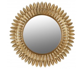 Art deco okrúhle nástenné zrkadlo Leanne s rámom tvoreným listami zlatej farby z kovu 70cm