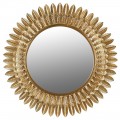 Art deco okrúhle nástenné zrkadlo Leanne s rámom tvoreným listami zlatej farby z kovu 70cm