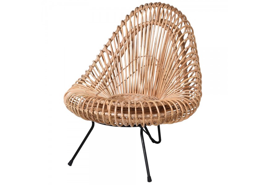 &Scaron;t&yacute;lov&aacute; ratanov&aacute; pr&iacute;rodne hned&aacute; stolička Ratana v art deco vyhotoven&iacute; s čiernou kovovou kon&scaron;trukciou 95cm