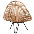 Štýlová ratanová prírodne hnedá stolička Ratana v art deco vyhotovení s čiernou kovovou konštrukciou 95cm