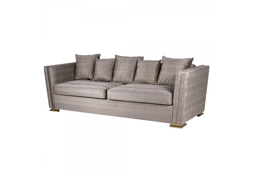 Sivá trojsedačka Fellyflow s látkovým čalúnením so vzorom srsti a kovovými nožičkami v zlatej farbe