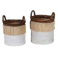 Vidiecky set dvoch ratanových košov Pelasi hnedej a bielej farby s prírodným zdobením 40cm