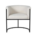 Art-deco štýlová jedálenská stolička Avalon so zaobleným operadlom s bielym ľanovým čalúnením a s čiernou kovovou konštrukciou