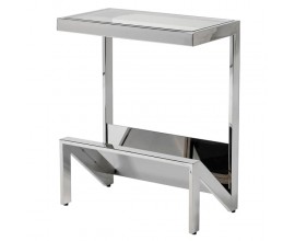 Dizajnový chrómový príručný stolík Mona z kovu v art-deco štýle s obdĺžnikovou povrchovou doskou zo skla