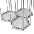 Art deco chrómový príručný stolík Helvete z kovu a skla šesťuholníkového tvaru 90cm