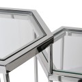 Art deco chrómový príručný stolík Helvete z kovu a skla šesťuholníkového tvaru 90cm