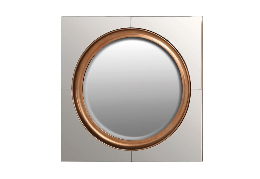 Štýlové nástenné zrkadlo Witshword zlatej farby v štvorcovom ráme so zrkadlovým efektom