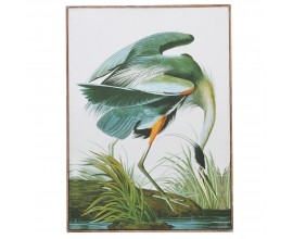 Obraz Crane so vzhľadom tropického žeriava v drevenom ráme hnedej farby