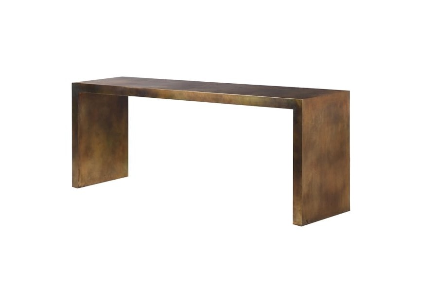 Elegantná minimalistická konzola Donna obdĺžnikového tvaru s kovovou konštrukciou medenej farby