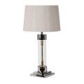 Dizajnová sklenená stolná lampa Glenn v art-deco štýle s béžovým tienidlom a kovovou podstavou