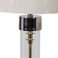 Art-deco sklenená nočná lampa Glenn s kovovou podstavou a béžovým tienidlom 87cm
