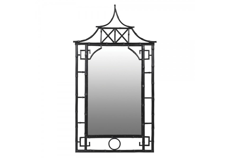 Bambusové závesné orientálne art deco obdĺžnikové zrkadlo Panda II v čiernom vyhotovení inšpirovanom budhistickými chrámami pagoda so špicatým vrcholom