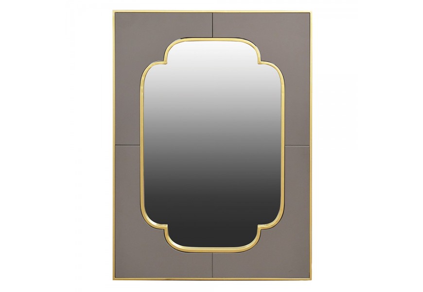 Moderné nástenné zrkadlo Logdey z kovu zlatej farby a sivým rámom