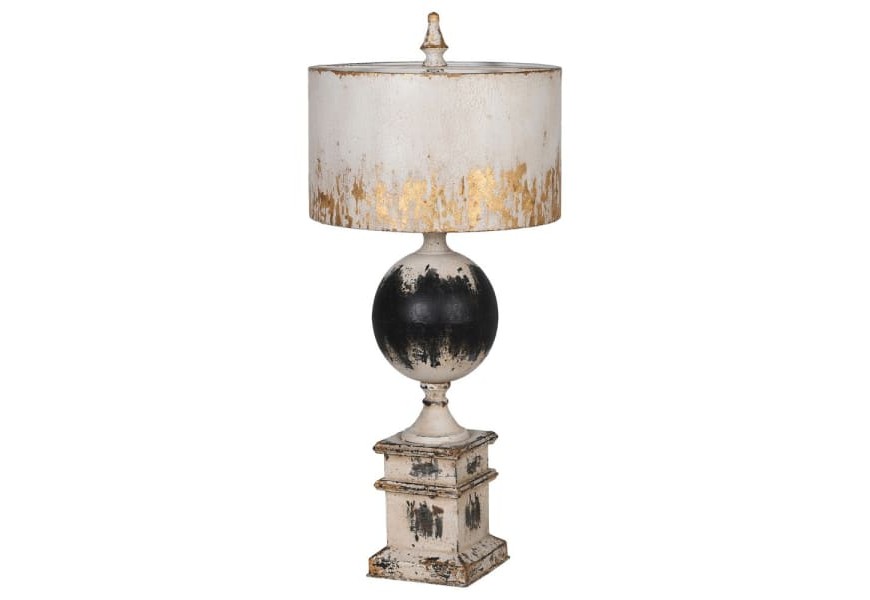 Exkluzívna vintage nočná lampa Eritrea s konštrukciou z kovu bielej farby s čiernou a zlatou patinou s okrúhlym tienidlom