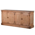 Drevený vidiecky príborník Lucrecia z borovicového masívu svetlohnedej farby s poličkami a dvierkami