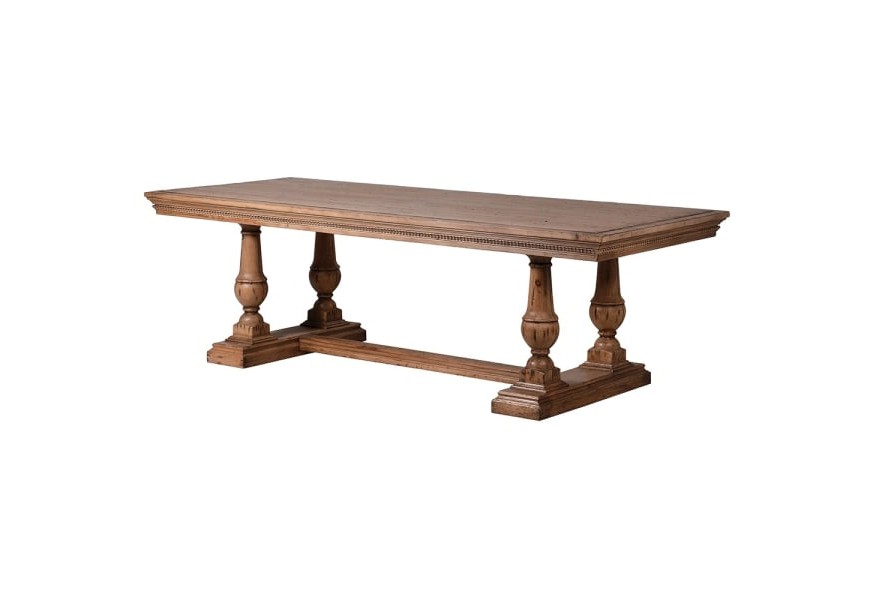 Elegantný masívny jedálenský stôl Lakewood obdĺžnikového tvaru s vyrezávanými nohami v rustikálnom štýle
