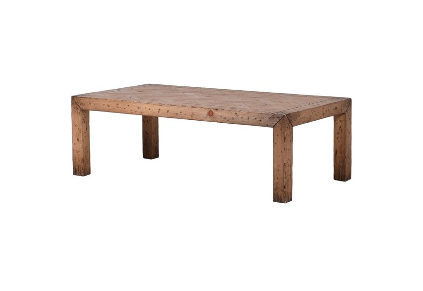 Štýlový masívny konferenčný stolík Emilio hnedej farby s parketovým vzorom vo vidieckom štýle