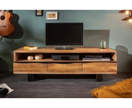 Dizajnový TV stolík s troma zásuvkami z masívu Mammut hnedý 160cm