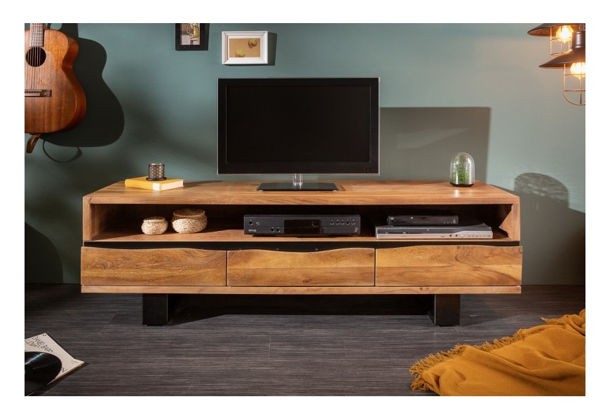 Dizajnový TV stolík s troma zásuvkami z masívu Mammut hnedý 160cm