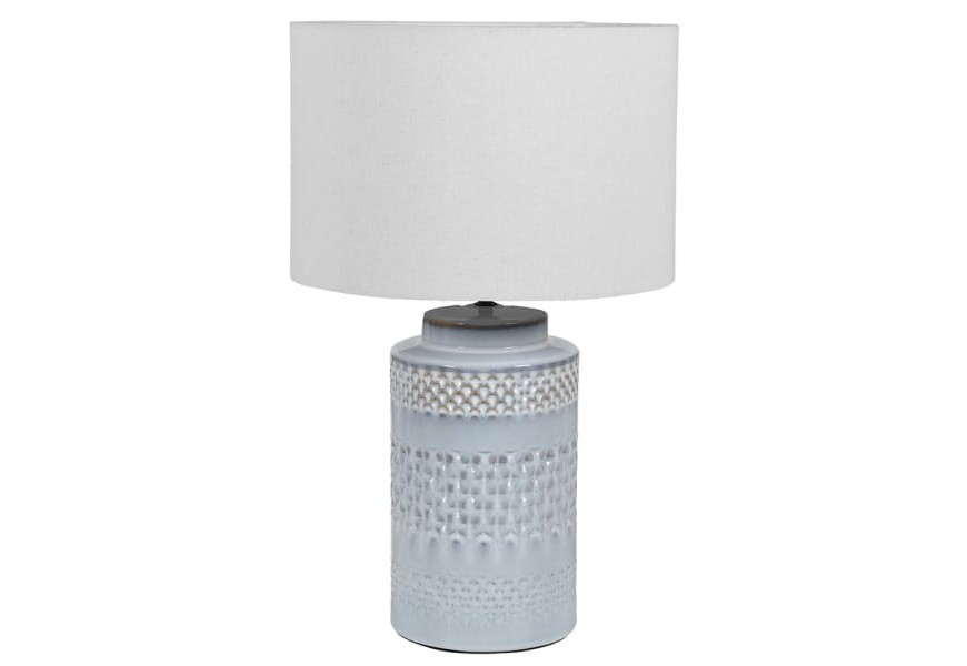Dizajnová vintage nočná lampa Jasper s konštrukciou z porcelánu v svetlomodrom prevedení s bielym tienidlom