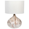 Luxusná keramická nočná lampa Monterey s bielo-hnedou mramorovou podstavou a s bielym textilným tienidlom