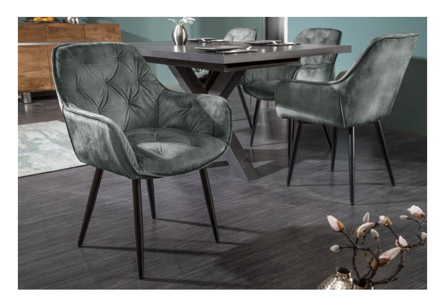 Retro dizajnové šedozelené čalúnené kreslo Milano s opierkami na ruky 84cm