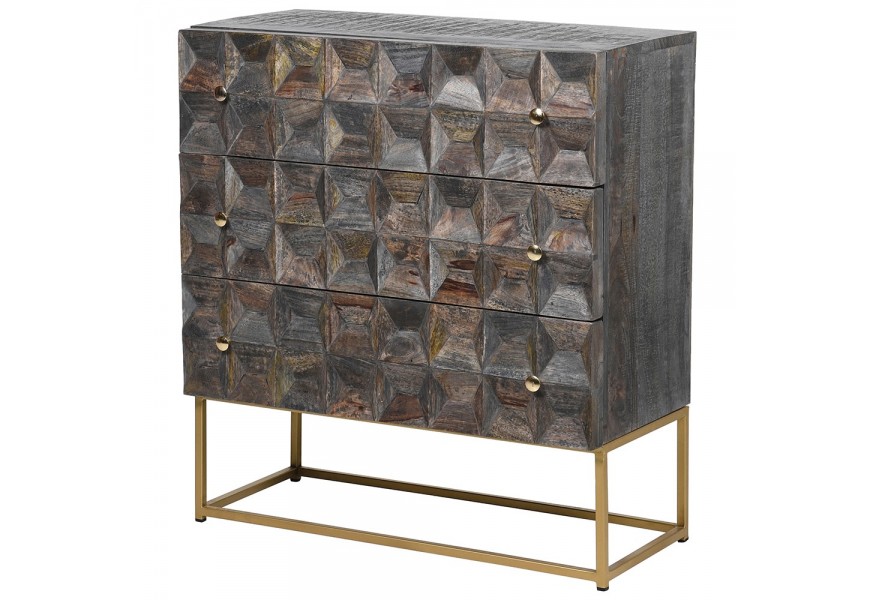 Art-deco vyrez&aacute;van&aacute; komoda Relia siv&aacute; z mangov&eacute;ho mas&iacute;vu 82cm