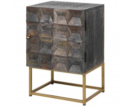 Masívny tmavo sivý nočný stolík Relia v art-deco štýle z mangového dreva s kovovou podstavou zlatej farby 61cm