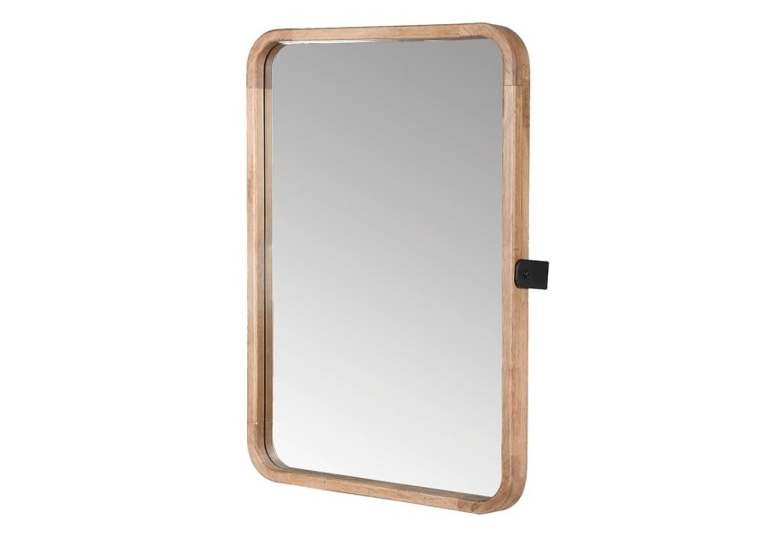 Elegantné moderné závesné zrkadlo Harlis so svetlohnedým masívnym rámom so zaoblenými rohmi
