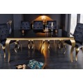 Moderný jedálenský stôl Gold Barock v barokovom štýle zlatá konštrukcia a čierne opálové sklo