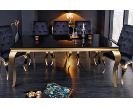 Barokový jedálenský stôl Gold Barock v modernom štýle zlatá konštrukcia a čierne opálové sklo 200cm