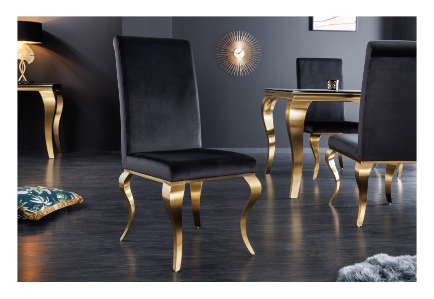 Moderná baroková jedálenská stolička Gold Barock s cabriole nohami zlatá / čierna 104cm