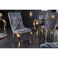 Baroková jedálenská stolička v modernom štýle Gold Barock zlatá / sivá s klopadlom v tvare hlavy leva