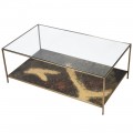 Art deco konferenčný stolík Oxidia so zlatou kovovou konštrukciou s efektom oxidácie a sklenenou povrchovou doskou 122cm