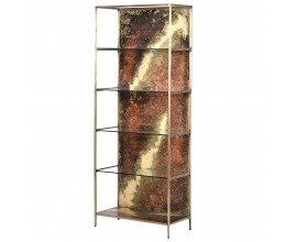 Luxusný art deco regál Oxidia s kovovou zlatou konštrukciou a s piatimi sklenenými poličkami 194cm