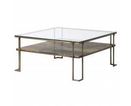 Art deco luxusný konferenčný stolík Oxidia štvorcového tvaru z kovu a skla 93cm