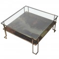 Art deco luxusný konferenčný stolík Oxidia štvorcového tvaru z kovu a skla 93cm