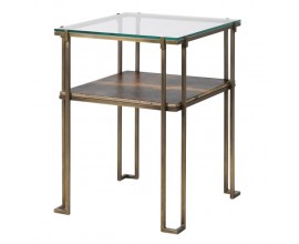 Art deco štvorcový príručný stolík Oxidia s kovovou medenou konštrukciou a sklenenou doskou 62cm