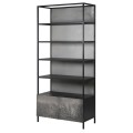 Industriálny regál Periclea čiernej farby z kovu s poličkami a dvierkami s patinou
