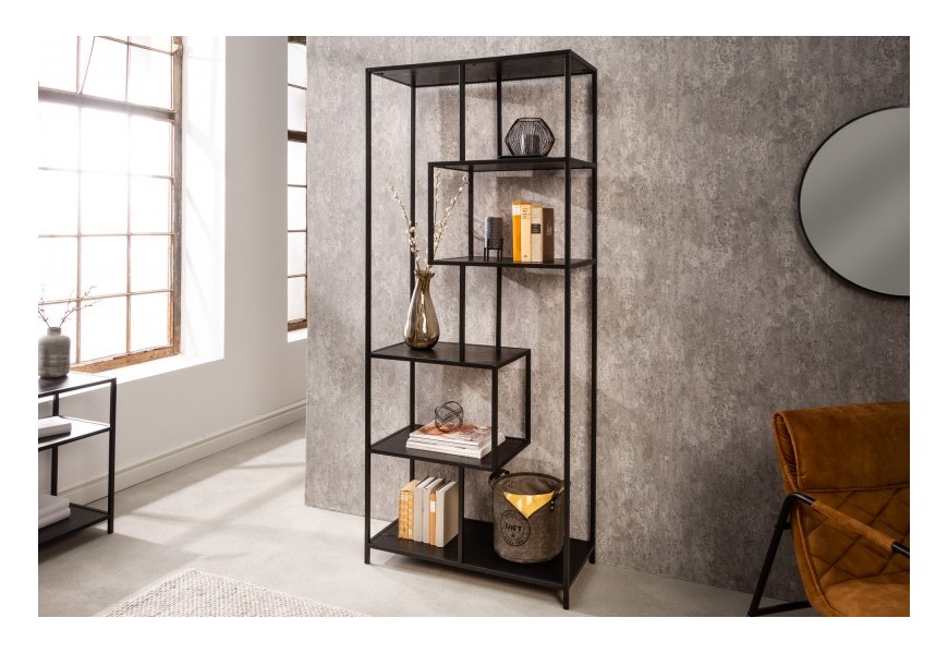 Moderný regál Industria Negra v industriálnom štýle s 5timi policami v prevedení čierny jaseň
